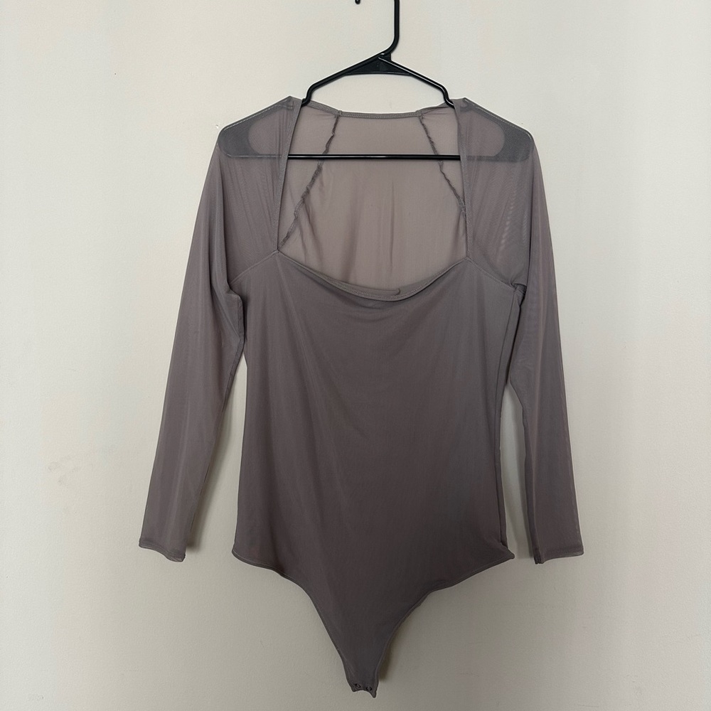 Abercrombie & Fitch Gray Mesh Long Sleeve Bodysuit